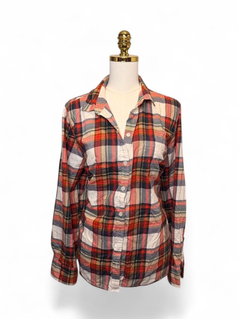 J.Crew Plaid Button-Front Cotton Shirt | Red Blue Cream | 3X